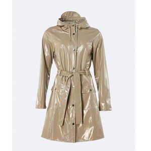 SOLD Rains Holographic Beige Jacket with Belt Raincoat XS